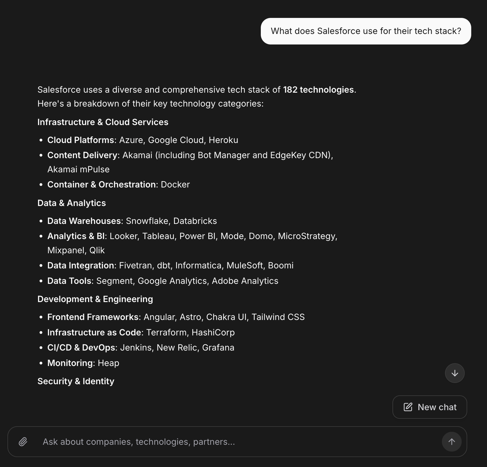 Sales workflow — tech stack and vendor data for pre-call research
